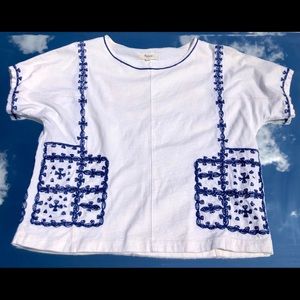 Madewell Embroidered Blue & White Top